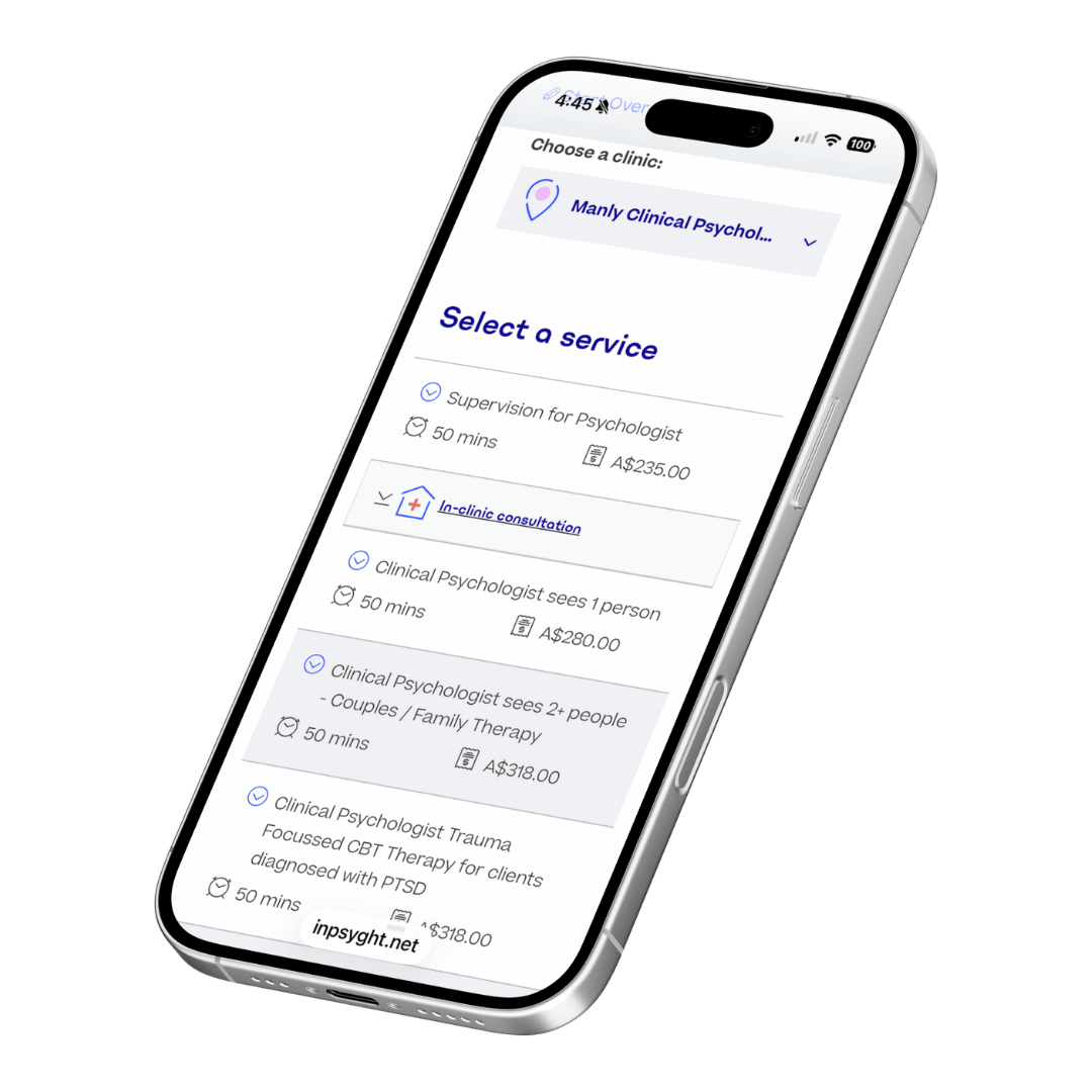 Booking page for INPSYGHT showing up on mobile phone Booking page for INPSYGHT showing up on mobile phone